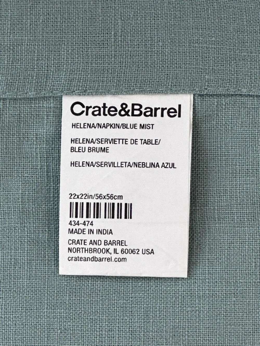 Crate Barrel Linen Dinner Napkins Set Of 4 Helena Blue Mist